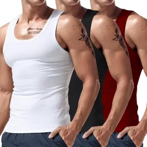 3 Pack Men's Muscle Tank Tops Cotton Stretch Workout Sleeveless Shirts Casual Undershirts Fitness Bodybuilding Muscle Tees