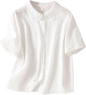 3/4 Length Sleeve Womens Tops Embroidered Print Chinese Shirts Casual Summer Cotton Linen Boho Tops Blouse Clothes