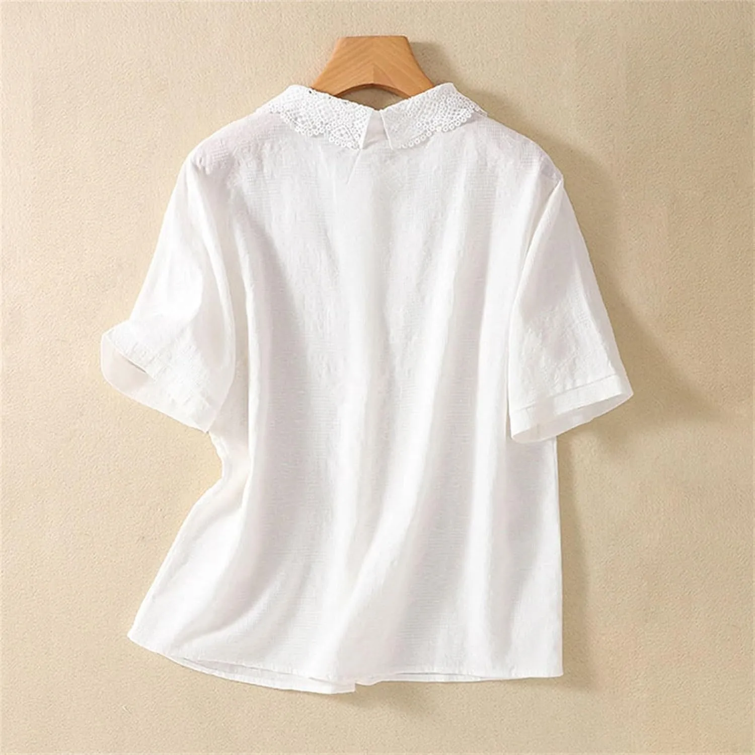 3/4 Length Sleeve Womens Tops Embroidered Print Chinese Shirts Casual Summer Cotton Linen Boho Tops Blouse Clothes