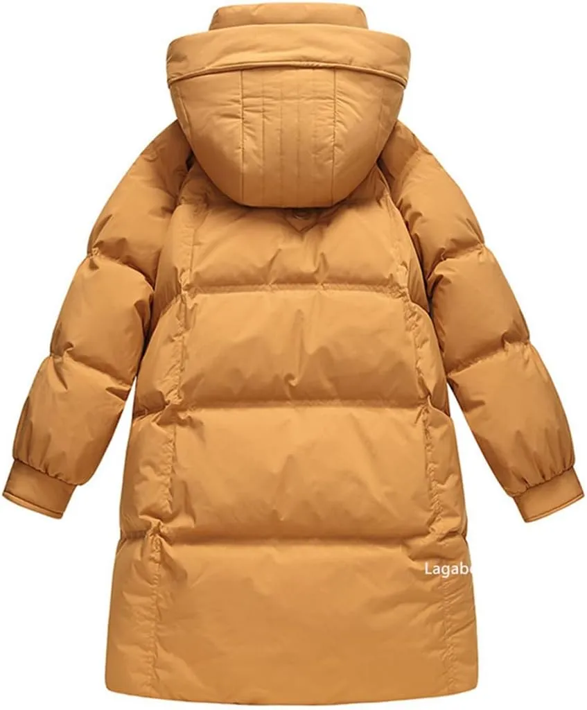 Adhdyuud Women Puffer Warm Jacket Winter Hooded Thick White Duck Down Coat Casual Waterproof Long Parkas