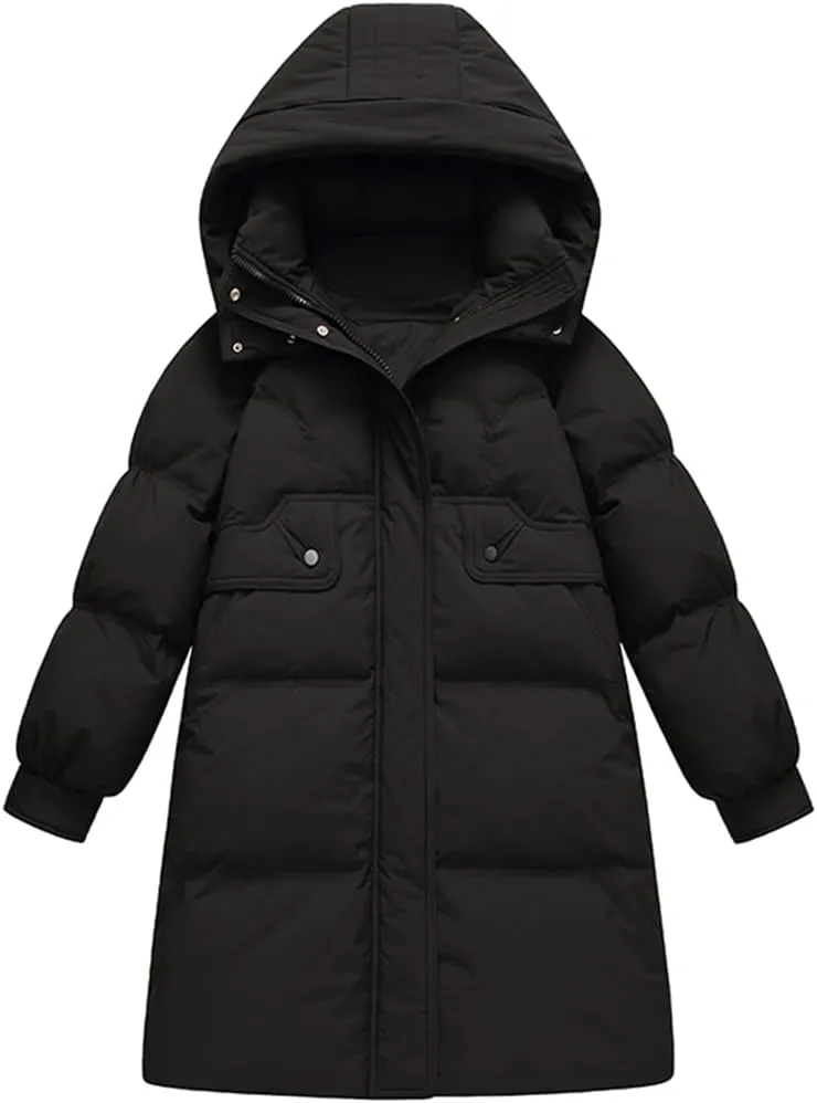 Adhdyuud Women Puffer Warm Jacket Winter Hooded Thick White Duck Down Coat Casual Waterproof Long Parkas