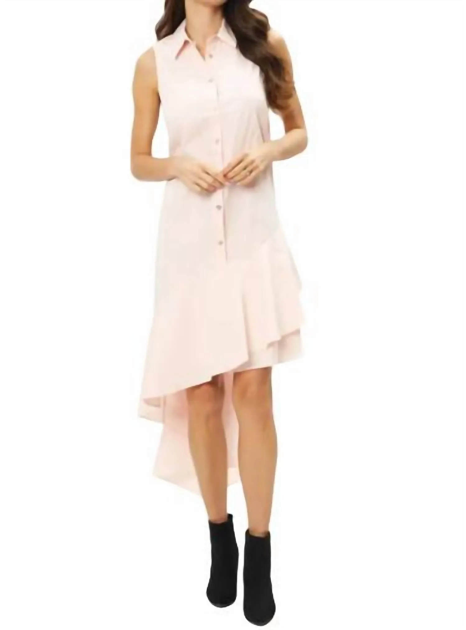 Adore - Asymmetrical Ruffle Hem Shirt Dress