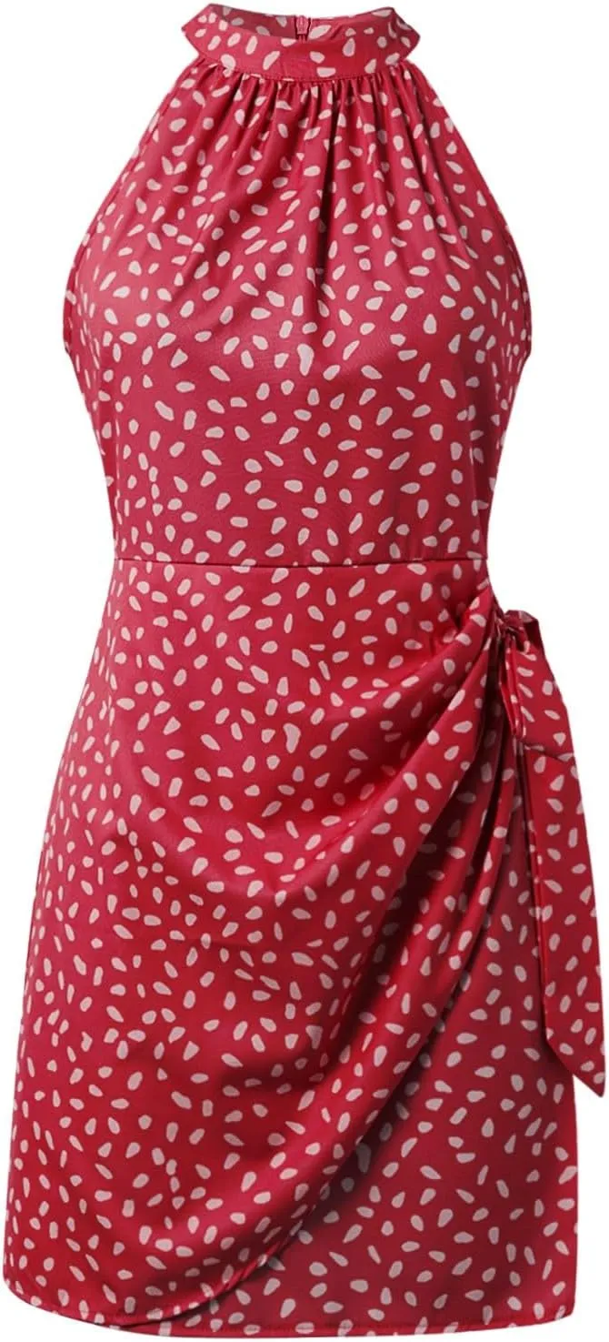 Boho Mini Dresses for Women 2025 Floral Sleeveless Halter Neck Empire Waist Semi Formal Dress Evening Cocktail Party Sundress