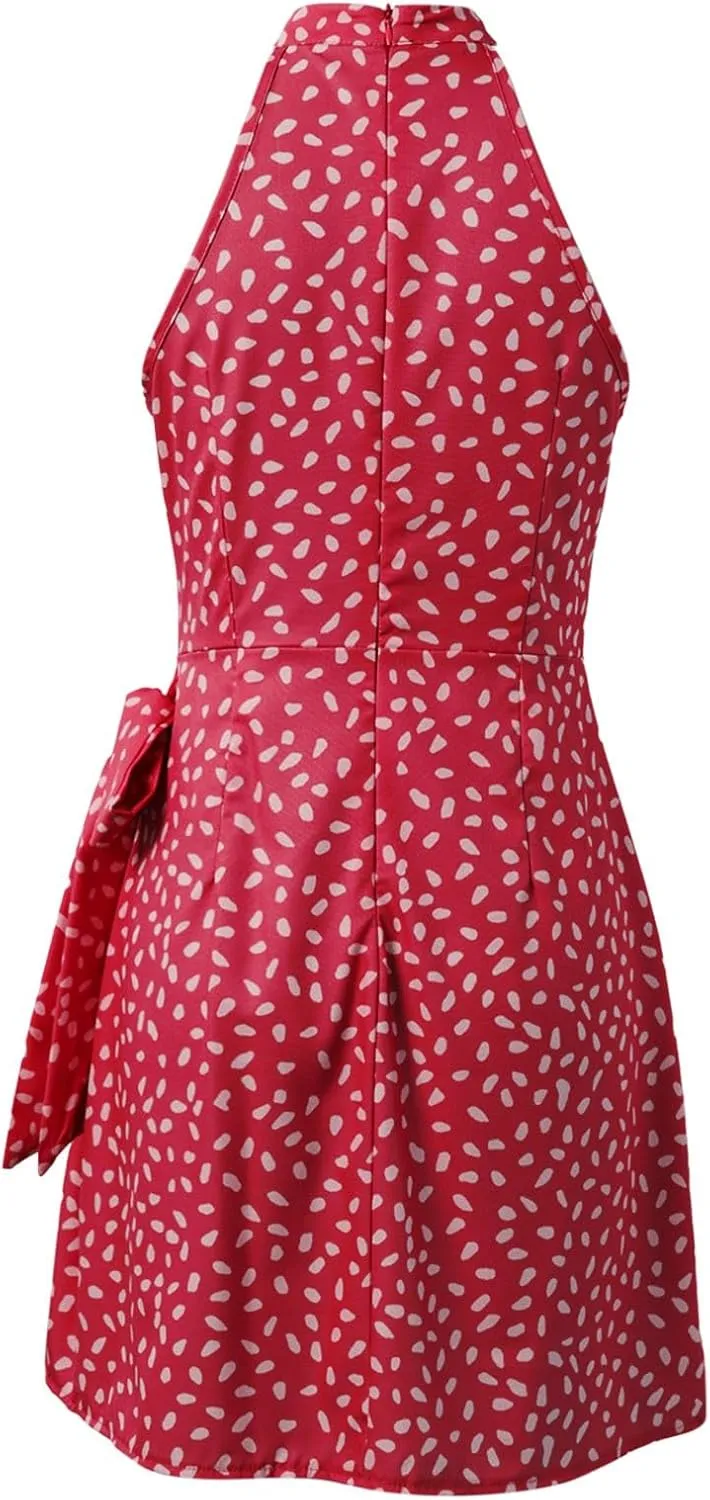 Boho Mini Dresses for Women 2025 Floral Sleeveless Halter Neck Empire Waist Semi Formal Dress Evening Cocktail Party Sundress