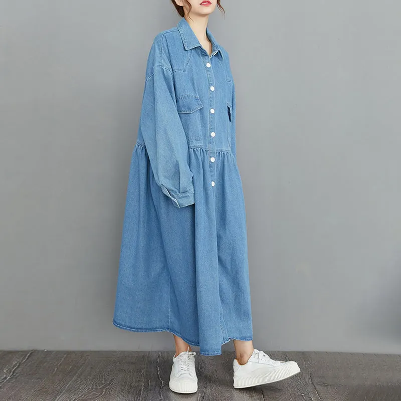 Casual Plus Size Dresses, Denim Long Dress, Casual Shirt Dress