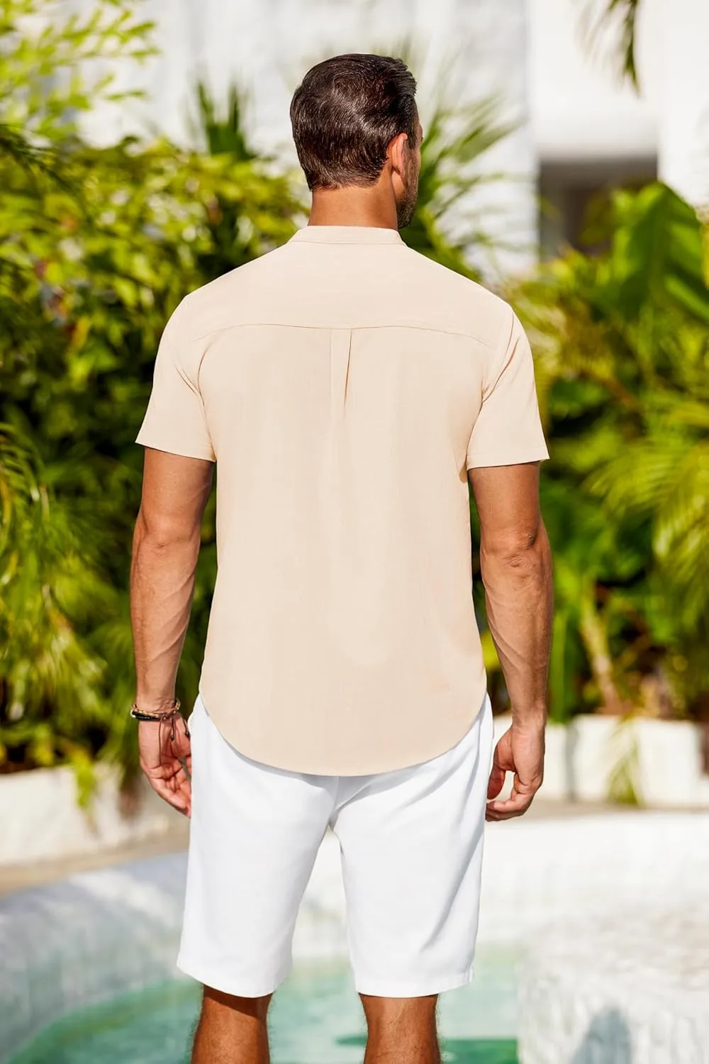 COOFANDY Mens Casual Henley Shirts Band Collar Short Sleeve T-Shirts Summer Stylish Beach Hippie Shirt