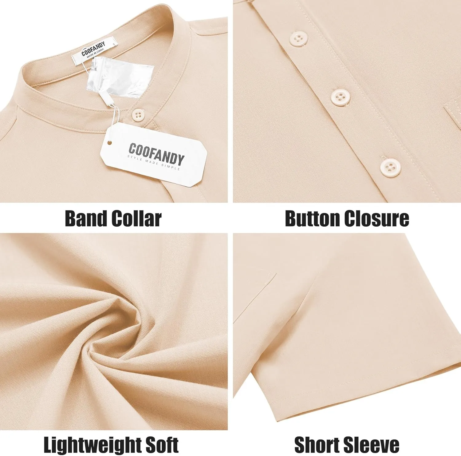 COOFANDY Mens Casual Henley Shirts Band Collar Short Sleeve T-Shirts Summer Stylish Beach Hippie Shirt