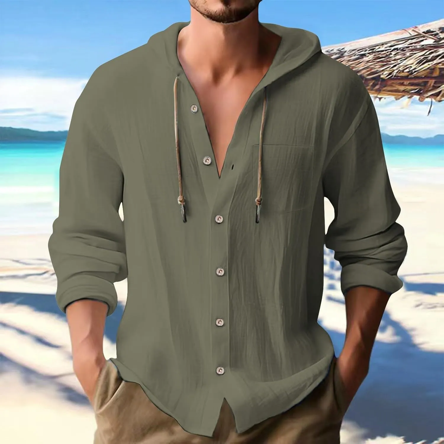 Cotton Linen T-Shirts for Men Summer Beach Vacation Outdoor Hoodie Top Lightweight Button Down Holiday Going Out Tees