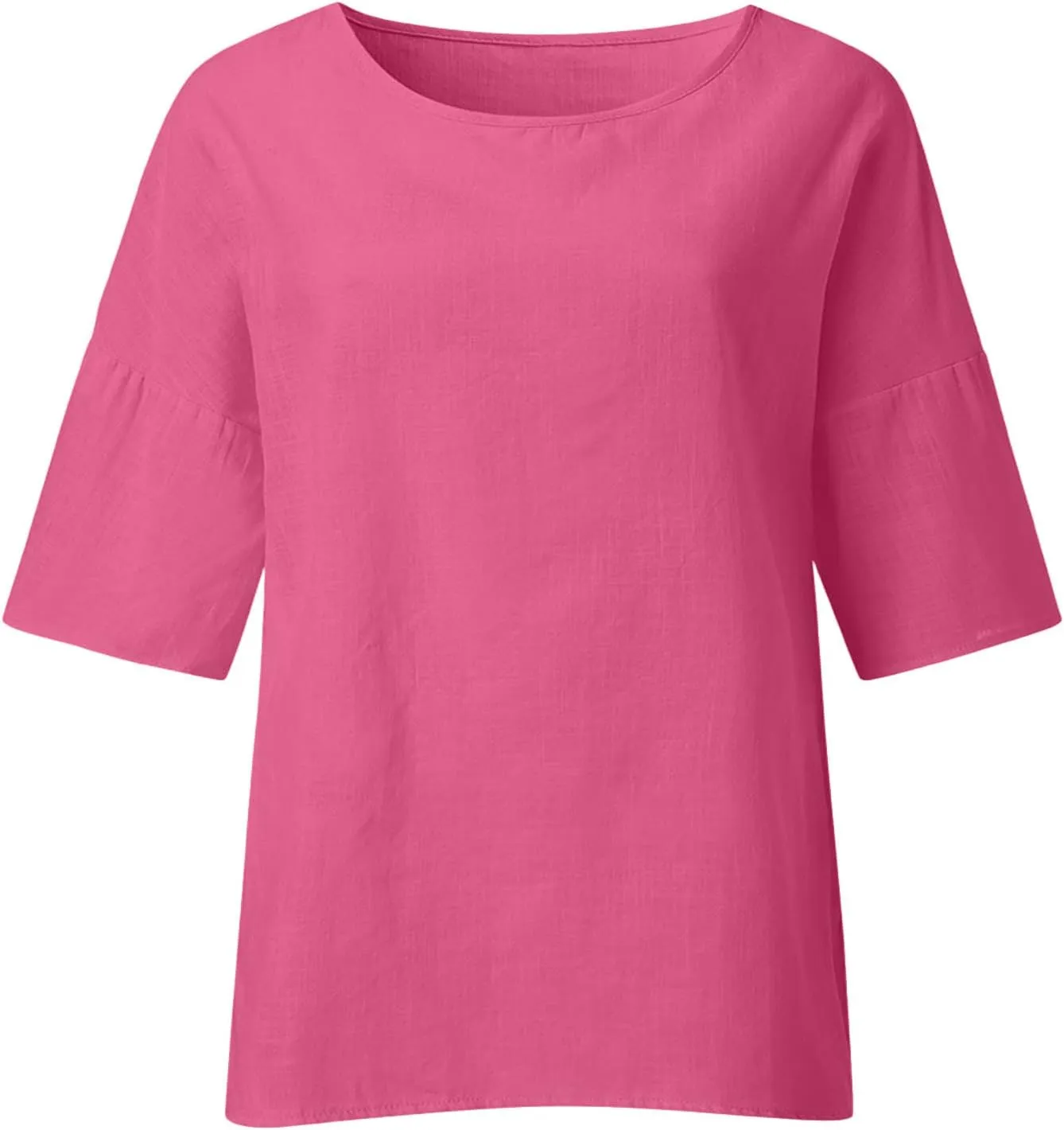 Crewneck Linen Tops for Women 2025 Summer Casual T Shirts Loose Short Sleeve Cotton and Linen Blouses Tee