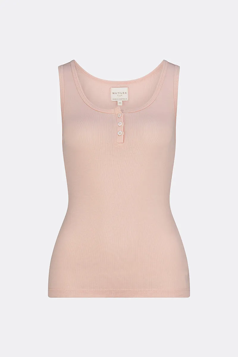 Kirra Soft Tencel rib sleeveless Henley pink