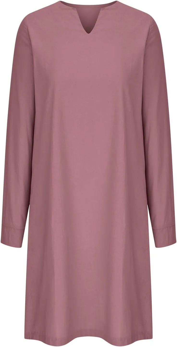 Linen Dresses for Women 2025 Trendy Lightweight Long Sleeve V Neck Midi Dress Cocktail Party Slim 80S Outfit for Ladies