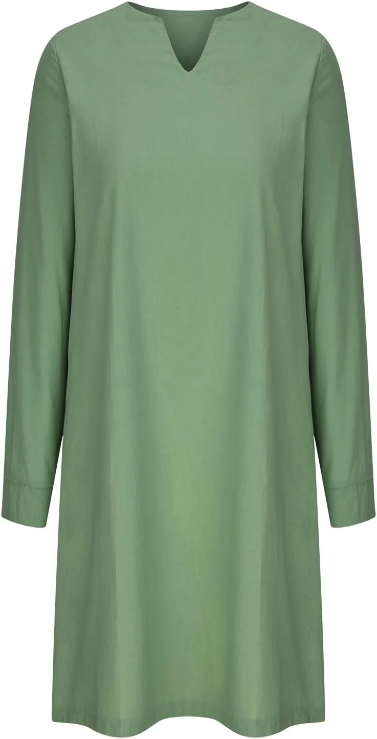 Linen Dresses for Women 2025 Trendy Lightweight Long Sleeve V Neck Midi Dress Cocktail Party Slim 80S Outfit for Ladies
