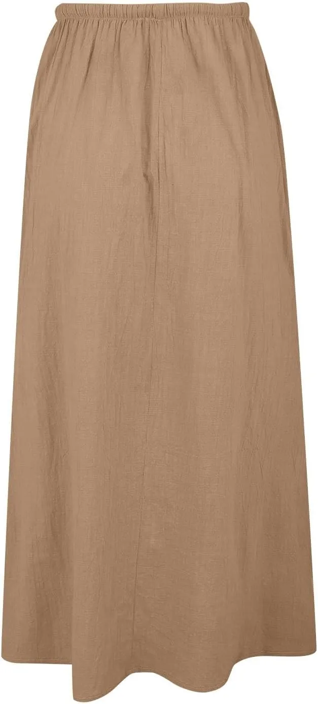 Linen Maxi Skirts for Women Summer Spring Flowy Drawstring Waist A Line Skirt Boho Vacation Casual Cute Long Dress