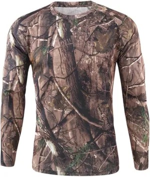 Long Sleeve Camo Hunting T-Shirts for Men Military Camouflage Athletic Compression Shirt Workout Gym Sport Fishing Hiking Top