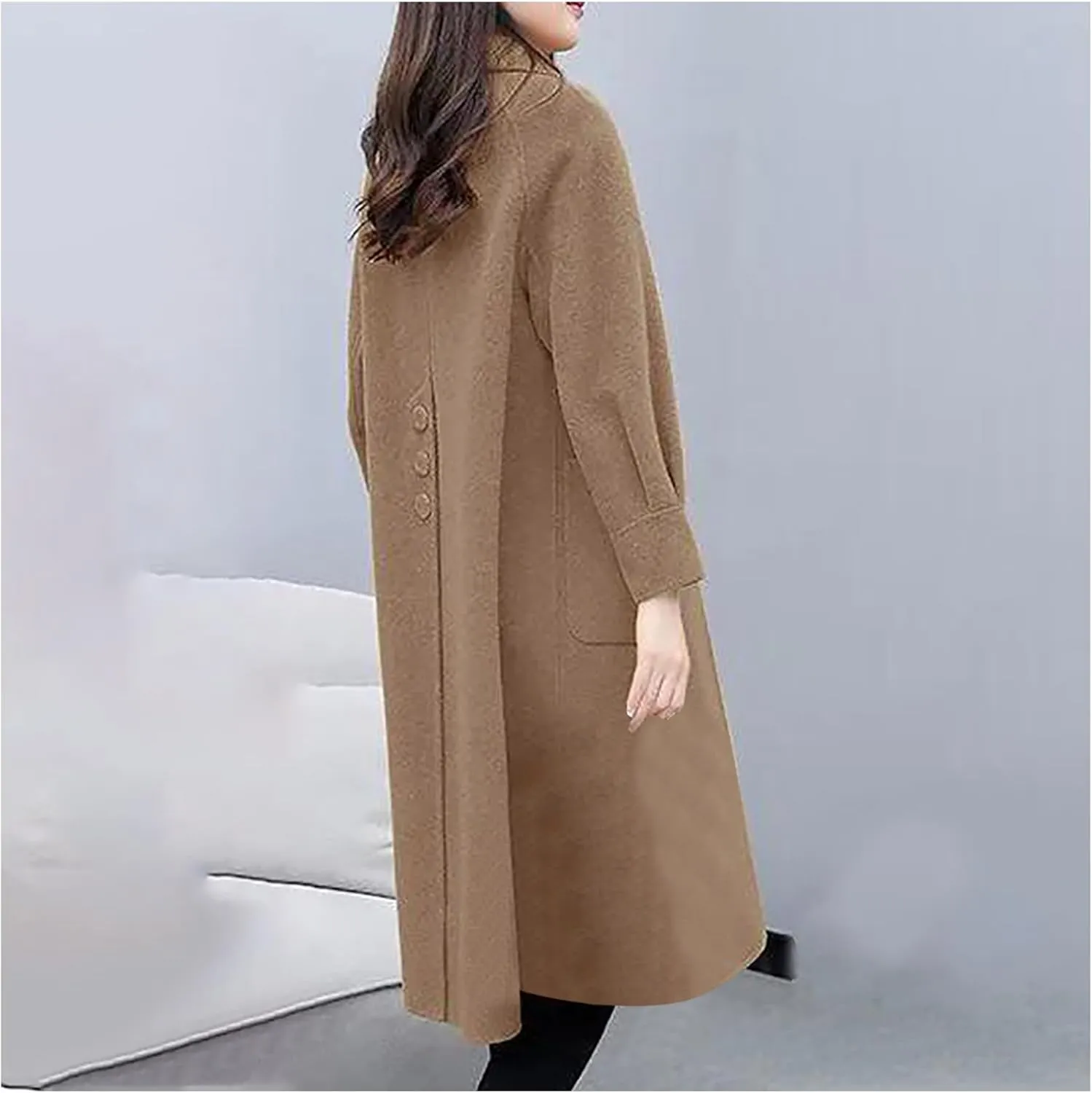 Long Wool Coat Women Cozy Blend Single-Breasted Overcoat Classic Lapel Plus Size Long Jacket Lounge Soild Cardigan
