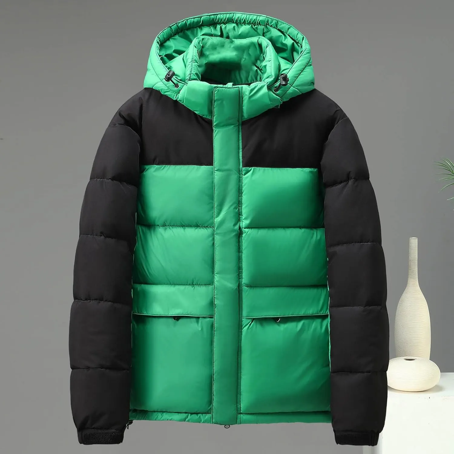 Men Women Hooded Puffer Jacket Lightweight Warm Down Coat Winter Insulated Quilted Coat Unisex Outerwear with Pockets