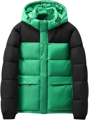 Men Women Hooded Puffer Jacket Lightweight Warm Down Coat Winter Insulated Quilted Coat Unisex Outerwear with Pockets