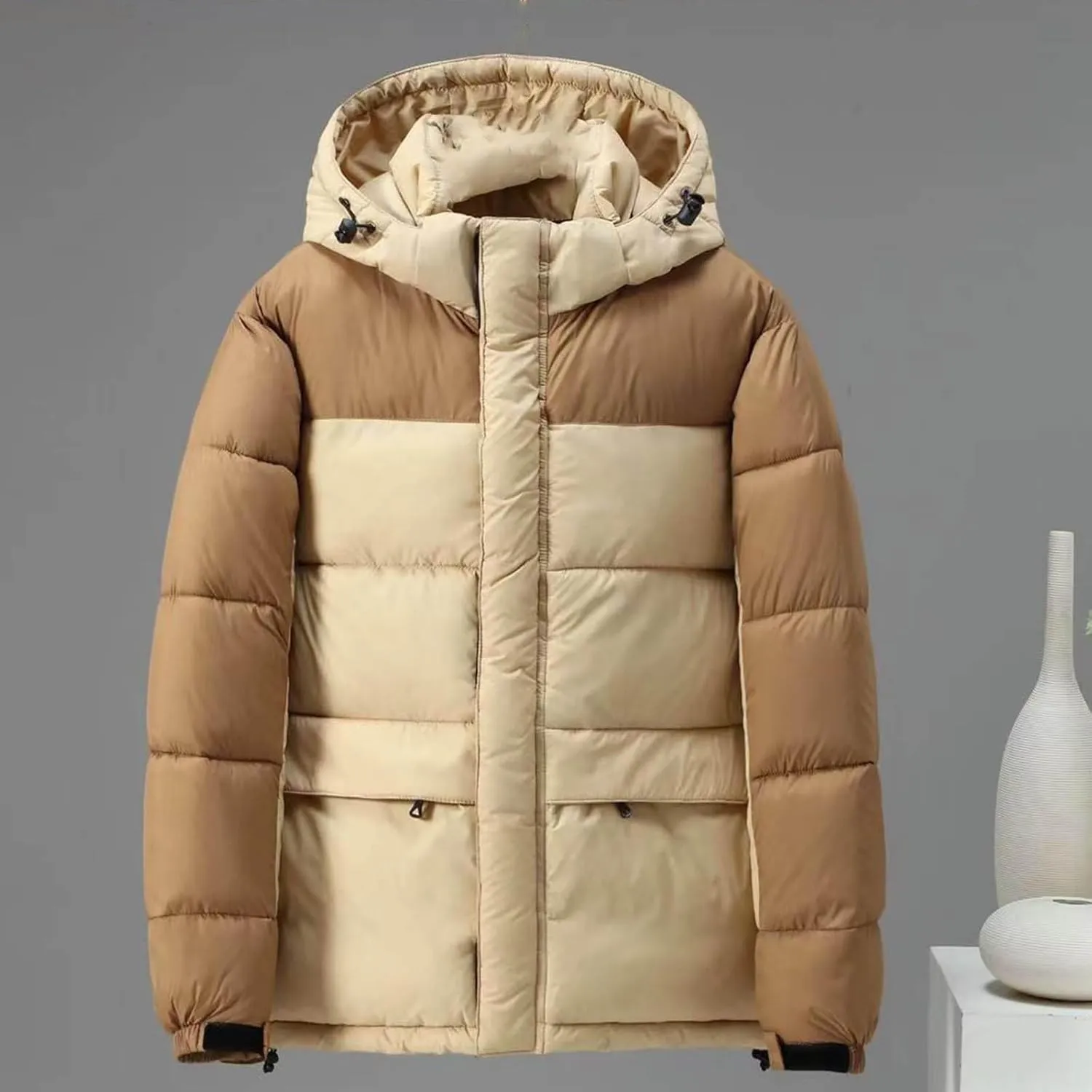 Men Women Hooded Puffer Jacket Lightweight Warm Down Coat Winter Insulated Quilted Coat Unisex Outerwear with Pockets