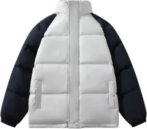Men's Oversized Puffer Jacket Winter Warm Down Jacket Trendy Color Block Down Jacket Parka Puffy Jacket Outerwear