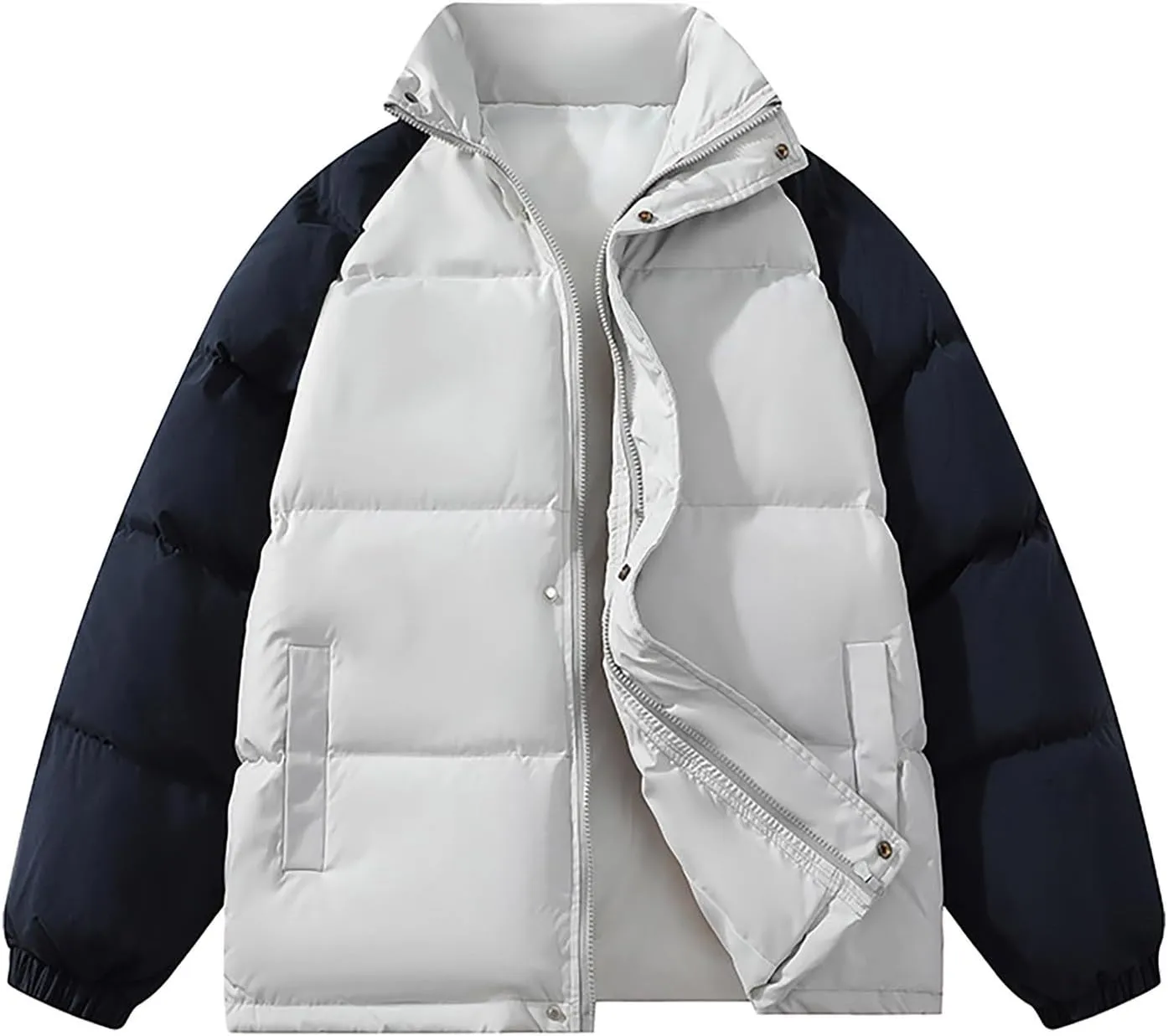 Men's Oversized Puffer Jacket Winter Warm Down Jacket Trendy Color Block Down Jacket Parka Puffy Jacket Outerwear