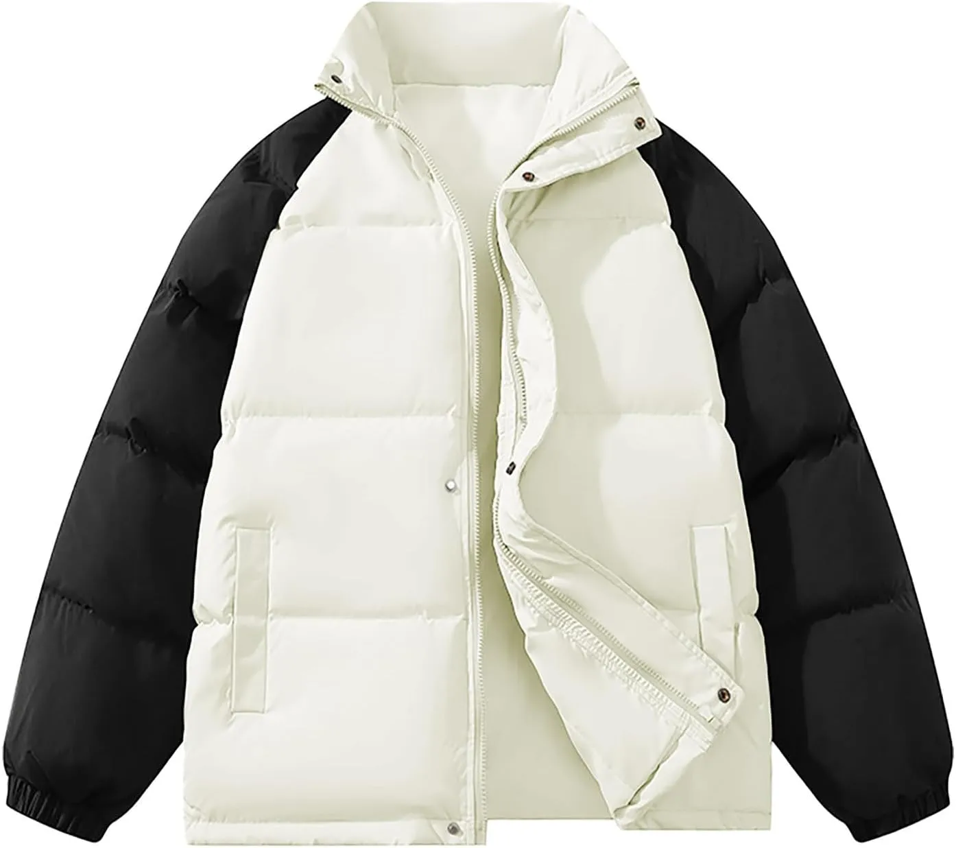 Men's Oversized Puffer Jacket Winter Warm Down Jacket Trendy Color Block Down Jacket Parka Puffy Jacket Outerwear