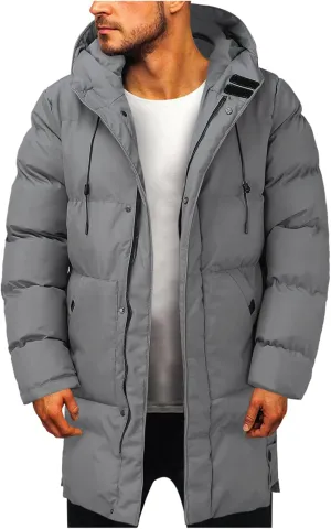 Mens Puffer Jacket with Hood, Gutori Men's Winter Down Coats Thicken Parkas Classic Zipper Padded Thermal Outwear