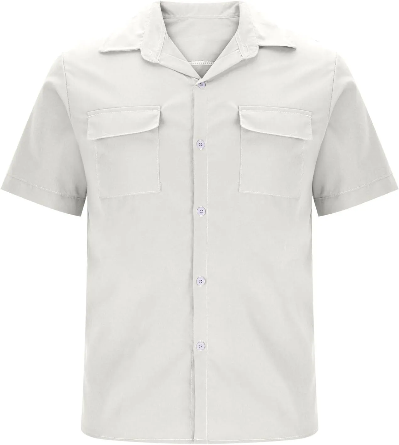 Mens Short Sleeve Button Down Shirts Summer Beach Dressy Casual Loose Lapel Collar Work Business Tops with Pockets