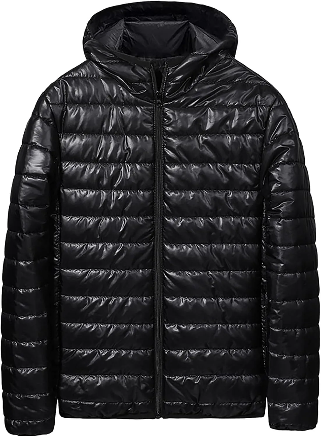 Saohuo Mens Down Jacket Hooded Lightweight Packable Long Sleeve Zip Puffer Jacket Winter Padded Bubble Outwear Warm Coat, Large, Xa-black