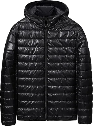 Saohuo Mens Down Jacket Hooded Lightweight Packable Long Sleeve Zip Puffer Jacket Winter Padded Bubble Outwear Warm Coat, Large, Xa-black