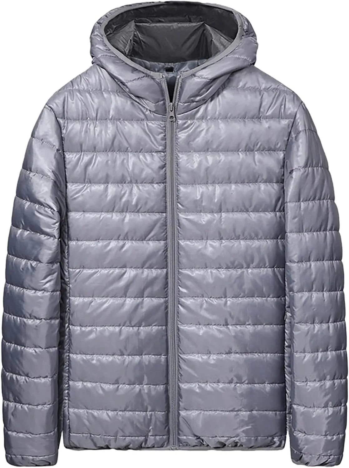 Saohuo Mens Down Jacket Hooded Lightweight Packable Long Sleeve Zip Puffer Jacket Winter Padded Bubble Outwear Warm Coat, Medium, Xa-grey