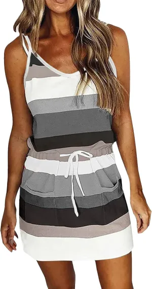 Sundresses for Women 2025 Cute Preppy Adjustable Spaghetti Straps Tie Waist Mini Boho Dress Sexy Homecoming Outfits