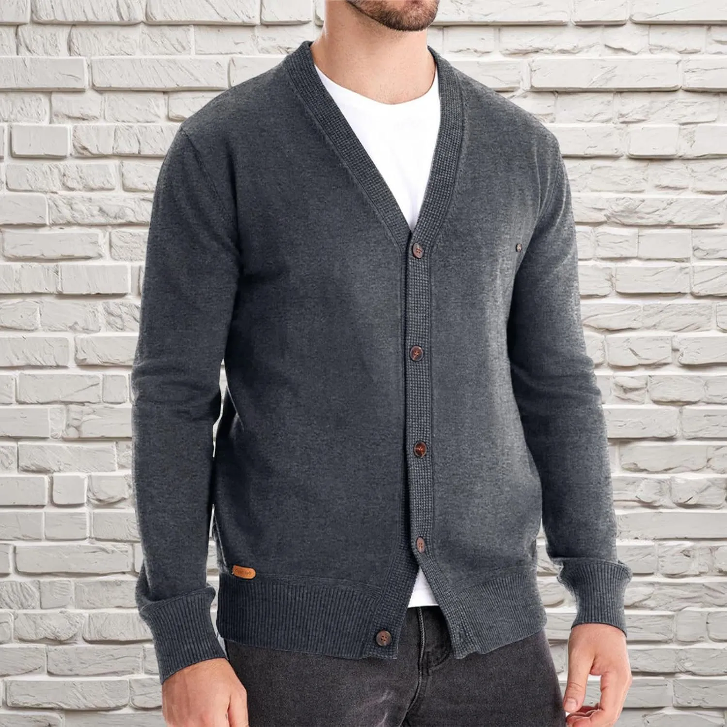 Sweaters for Men Cardigans Casual Long Sleeve V Neck Button Down Knit Cardigan Sweaters Jacket with Pockets