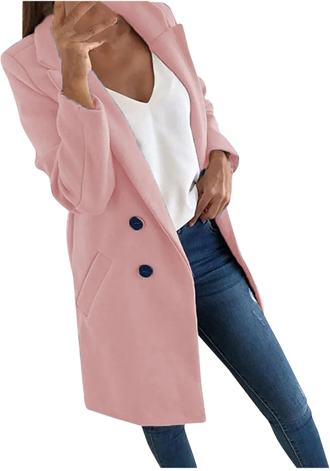 Trench Coat for Women 2024 Fall Winter Trendy Button Long Outwear Solid Color Long Sleeve Cute Jacket with Pockets