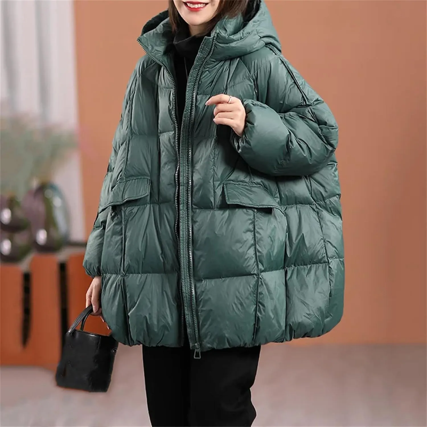 Winter Women Duck Down Jacket Hooded Warm Oversize Puffer Coat Female Casual Loose Parkas