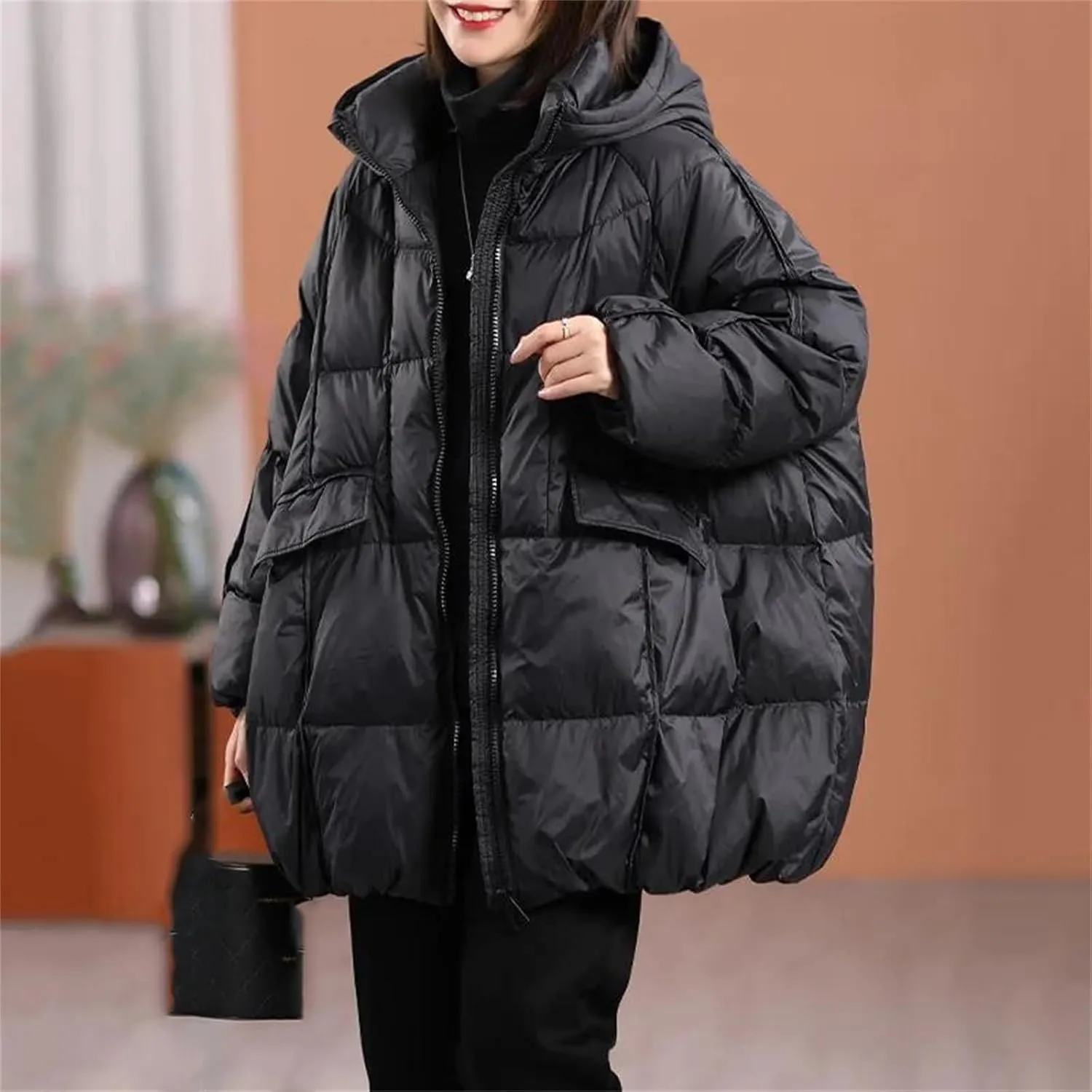 Winter Women Duck Down Jacket Hooded Warm Oversize Puffer Coat Female Casual Loose Parkas