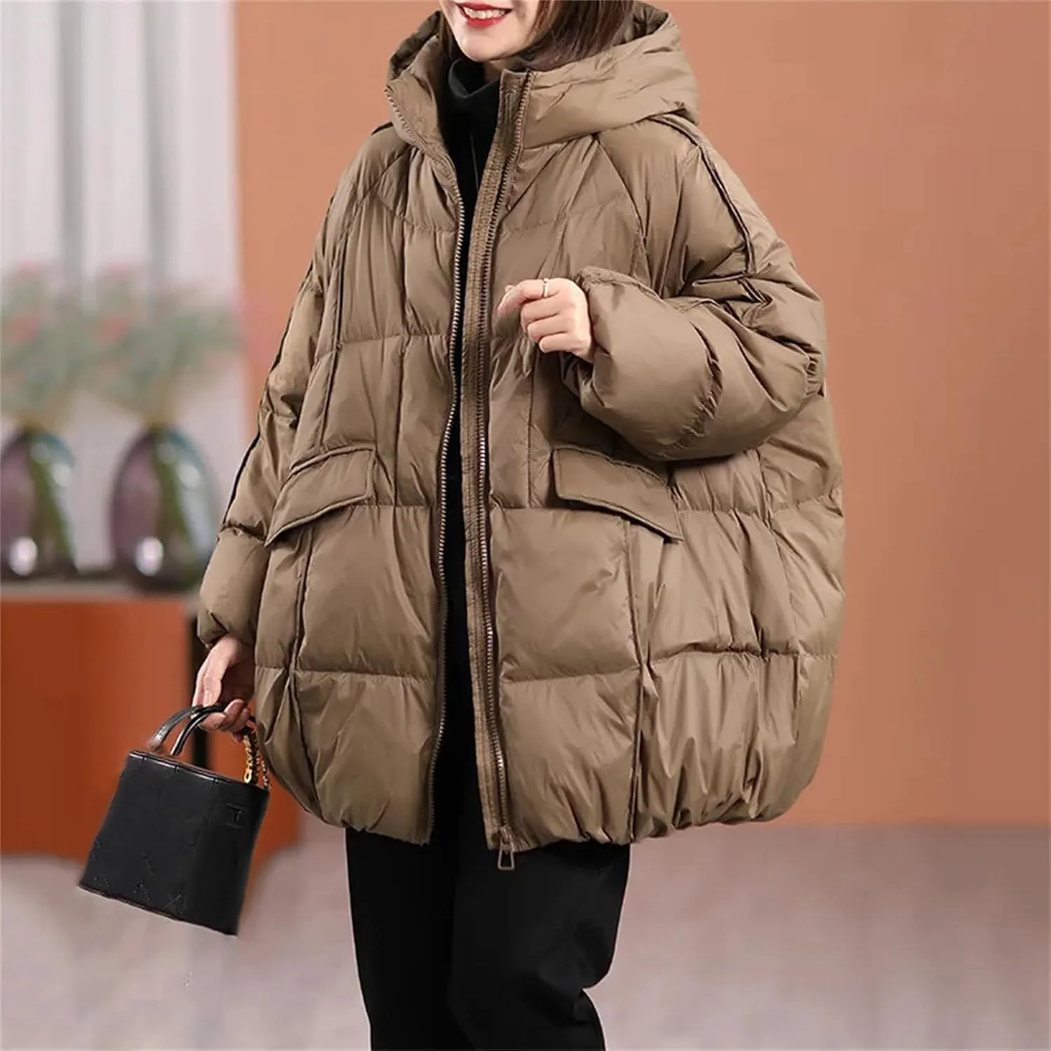 Winter Women Duck Down Jacket Hooded Warm Oversize Puffer Coat Female Casual Loose Parkas