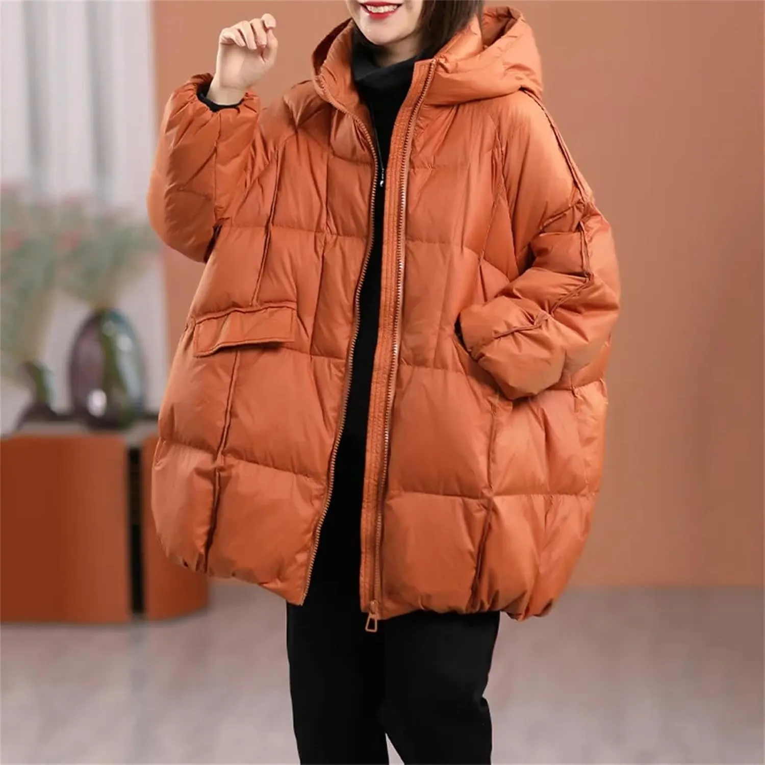 Winter Women Duck Down Jacket Hooded Warm Oversize Puffer Coat Female Casual Loose Parkas