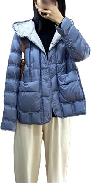 Women Down Jackets Female Single-Breasted Puffer Jacket Casual Loose Hooded Parkas