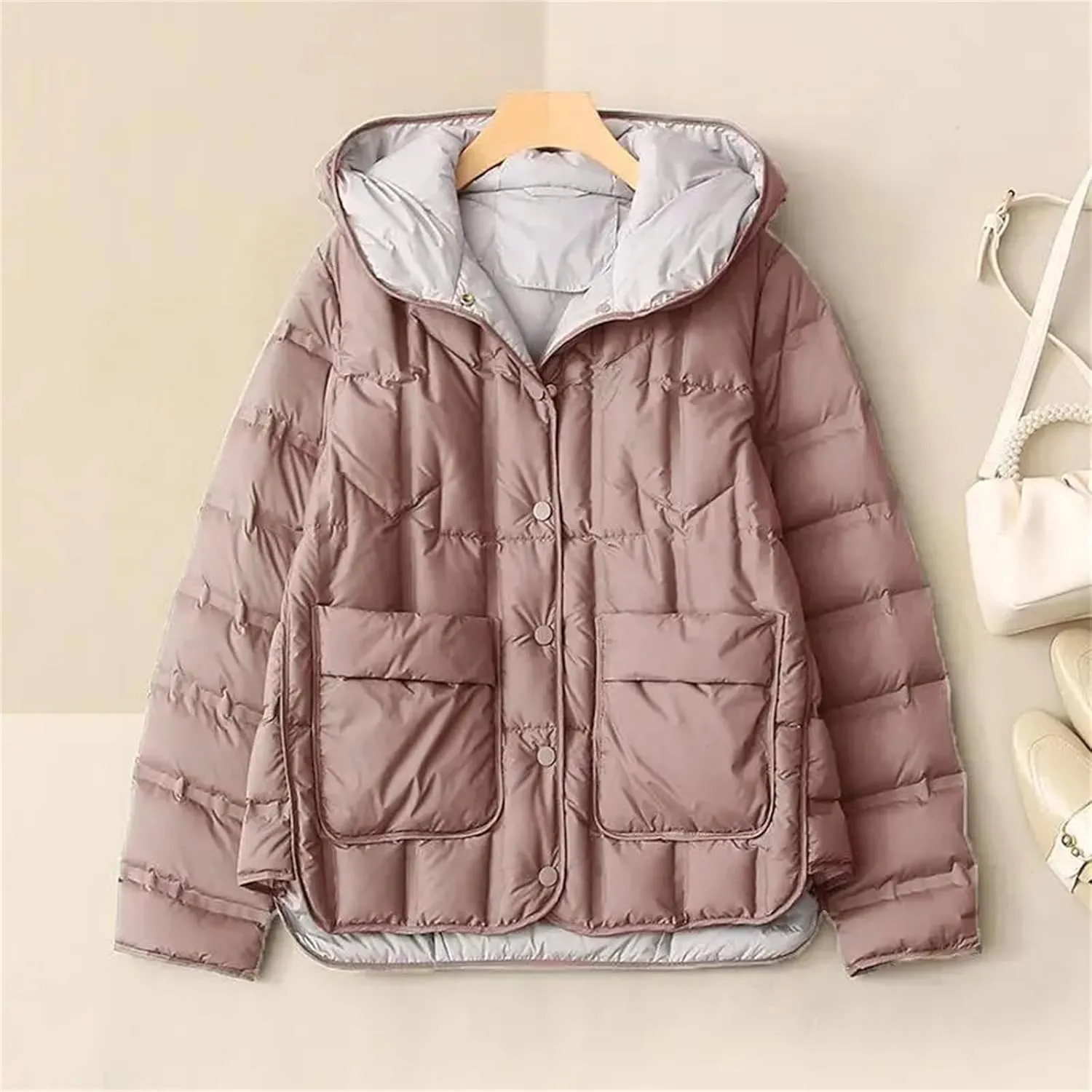Women Down Jackets Female Single-Breasted Puffer Jacket Casual Loose Hooded Parkas