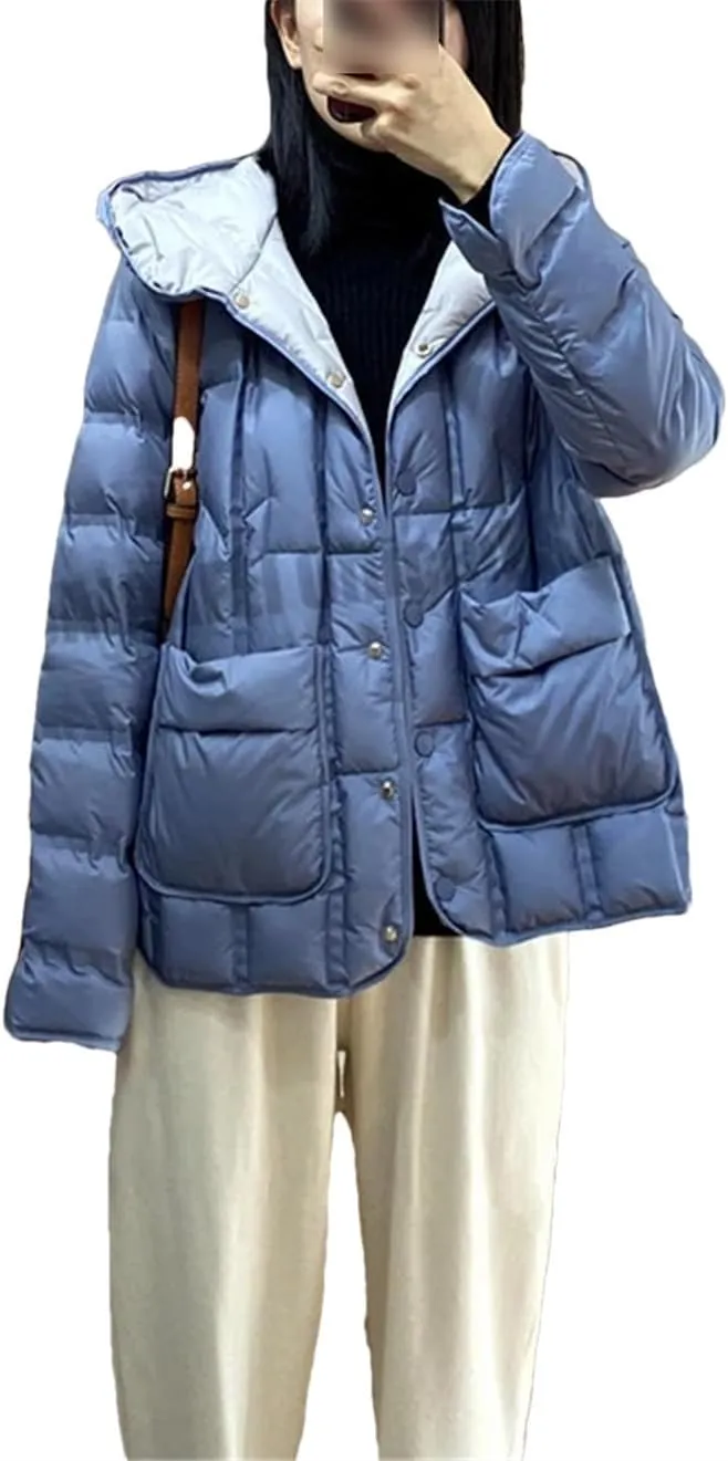 Women Down Jackets Female Single-Breasted Puffer Jacket Casual Loose Hooded Parkas