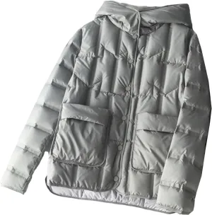 Women Down Jackets Female Single-Breasted Puffer Jacket Casual Loose Hooded Parkas