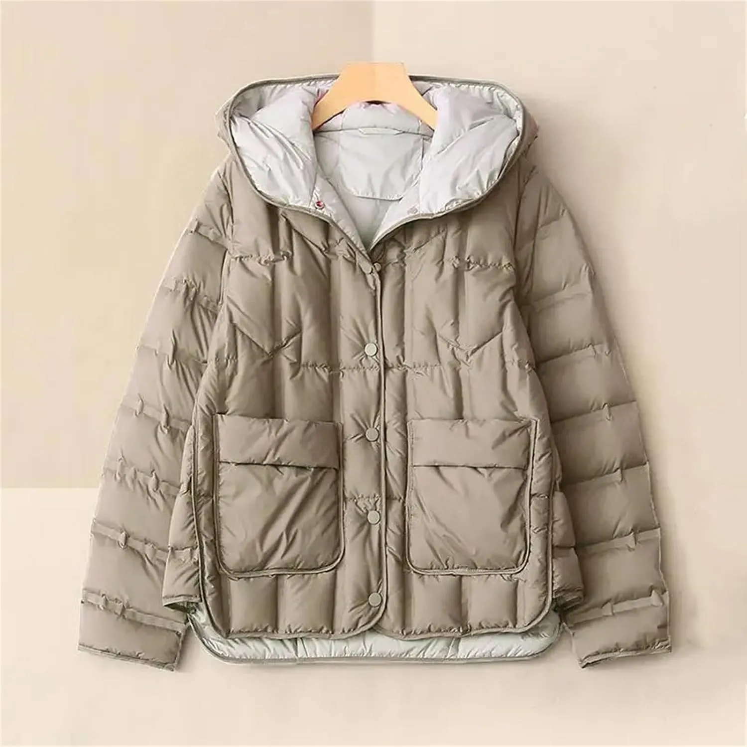 Women Down Jackets Female Single-Breasted Puffer Jacket Casual Loose Hooded Parkas