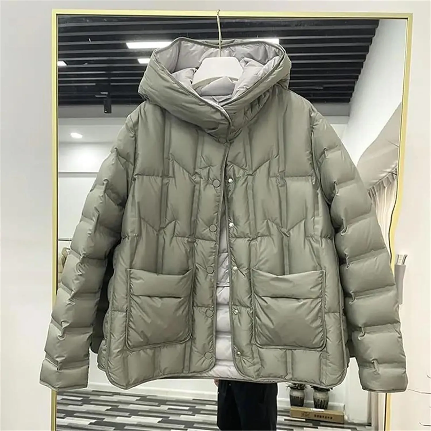 Women Down Jackets Female Single-Breasted Puffer Jacket Casual Loose Hooded Parkas
