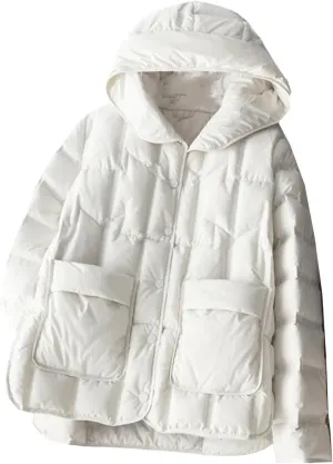 Women Down Jackets Female Single-Breasted Puffer Jacket Casual Loose Hooded Parkas
