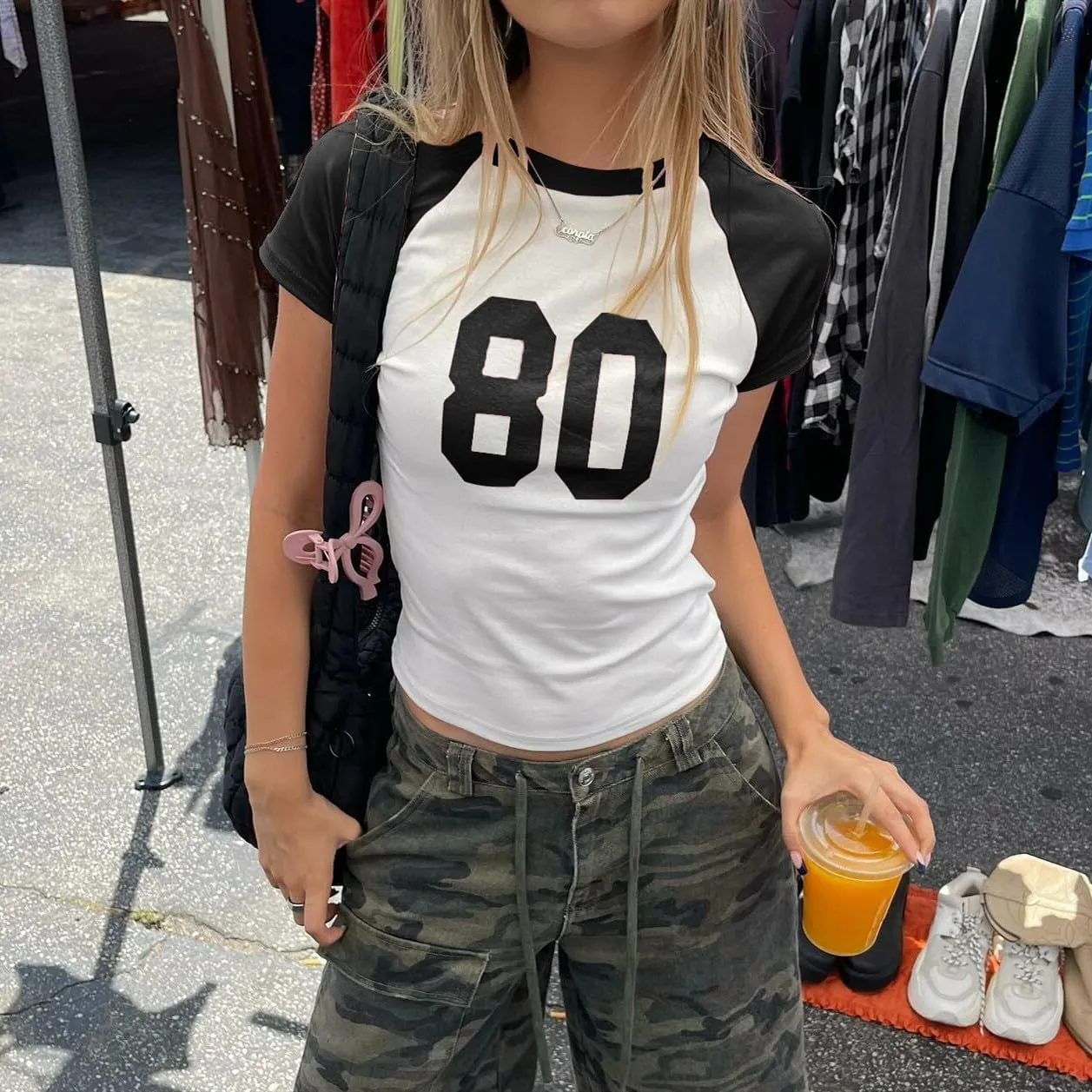 Women Number Baby Tees Short Sleeve Jersey Crop Top Slim Fit Crewneck Shirt Y2k Graphic T-Shirt Vintage Summer Top