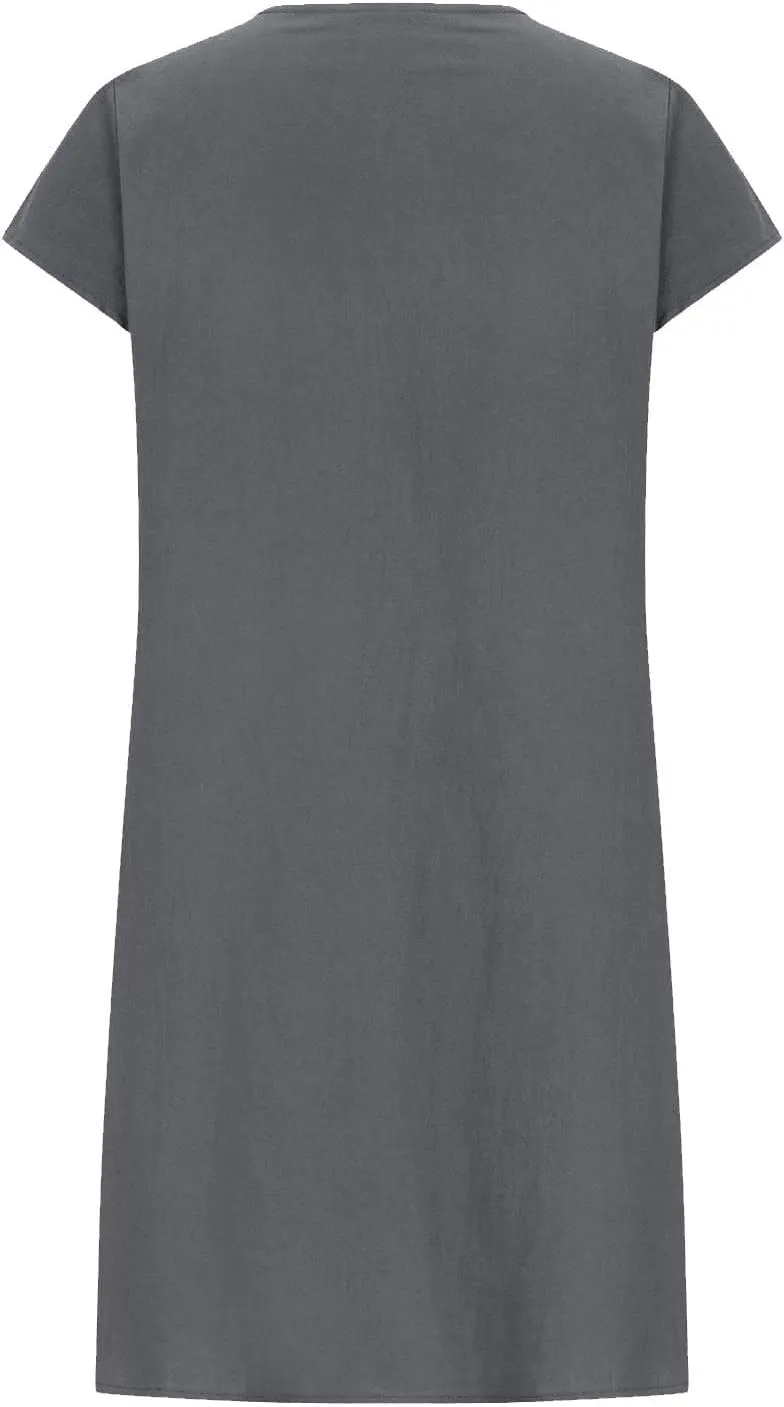Womens Cotton Linen Midi Dress Plus Size Cap Sleeve Pleated Summer Dresses Vacation 2025 Crew Neck Casual Sundress