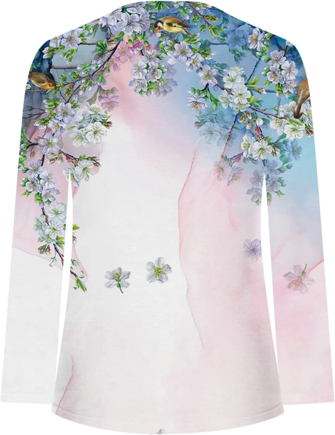 Womens Long Sleeve Tops Trendy 2024 Boho Floral Print Button v Neck Tunic Shirts Fall Fashion Casual Henley Blouses