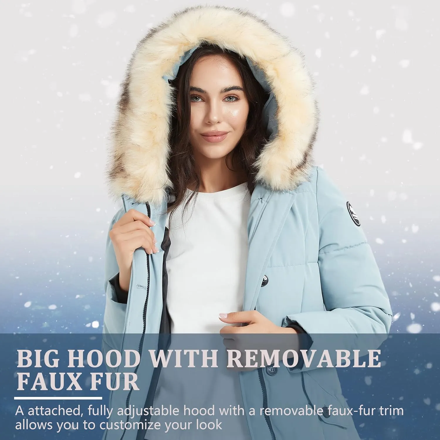 Women's Padded Jacket, Ladies Fur Hooded Thickened Vegan Down Long Parka Winter Outwear Warm Puffer Coat XS-XXL