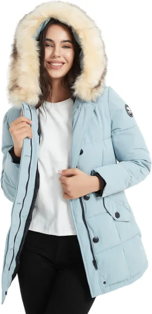 Women's Padded Jacket, Ladies Fur Hooded Thickened Vegan Down Long Parka Winter Outwear Warm Puffer Coat XS-XXL