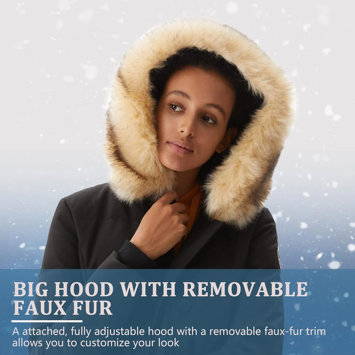 Women's Padded Jacket, Ladies Fur Hooded Thickened Vegan Down Long Parka Winter Outwear Warm Puffer Coat XS-XXL